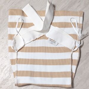 Babaton Tan and White Striped Mini Dress